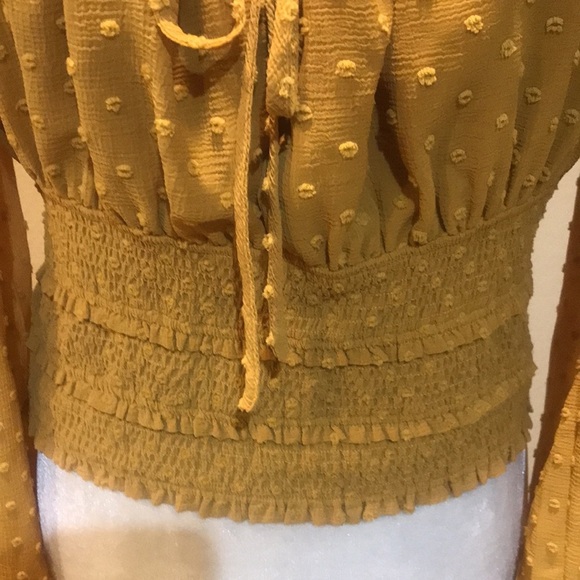 MINKPINK Smocked Long Puff Sleeve Crop Top Elastic Waist-& Square Tie Neck-L - Picture 6 of 11